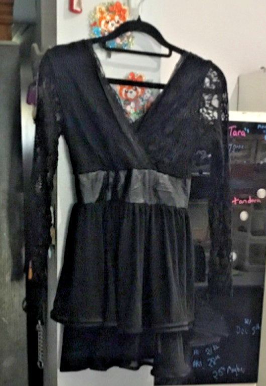 Black mini dress withlacey bodice and sleeves size 8