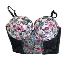 Victoria's Secret Floral Mesh Longline Corset Bra Black Lace 36DD NWT