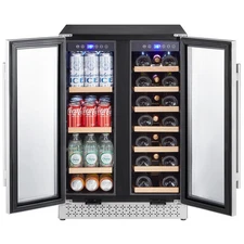Wine Cooler 24 in Dual Zone Wine and Beverage Refrigerator with Glass Doors