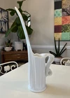 RARE LE Smith 17” White Swung Pitcher Ewer Vase Dragon Tooth Vintage Milk Glass