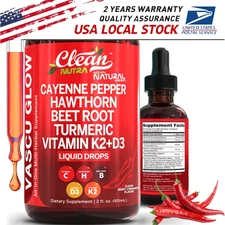 Cayenne Pepper Hawthorn Beet Root Turmeric Vitamin K2+D3 Liquid Drops 60ML