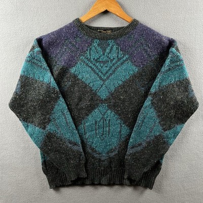 Vintage Uniform Code Sweater Mens L Geometric Grandpa Wool Blend Coogi Style 90s