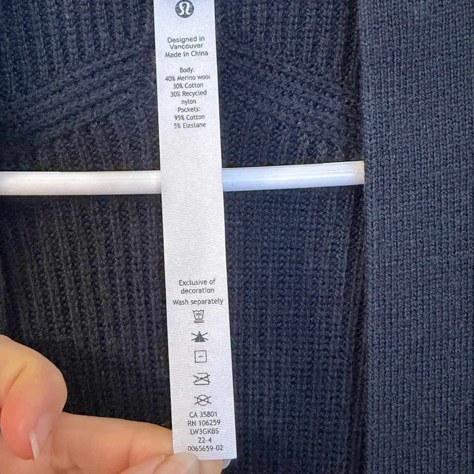 Cárdigan Suéter Lululemon Negro Mezcla Lana Merino Frente Abierto Mujer Talla 8 Foto 3 de 4