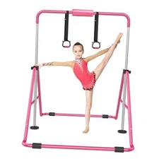 Gymnastic Bars for Kids with Adjustable Height, Folding Gymnastic Training Pink