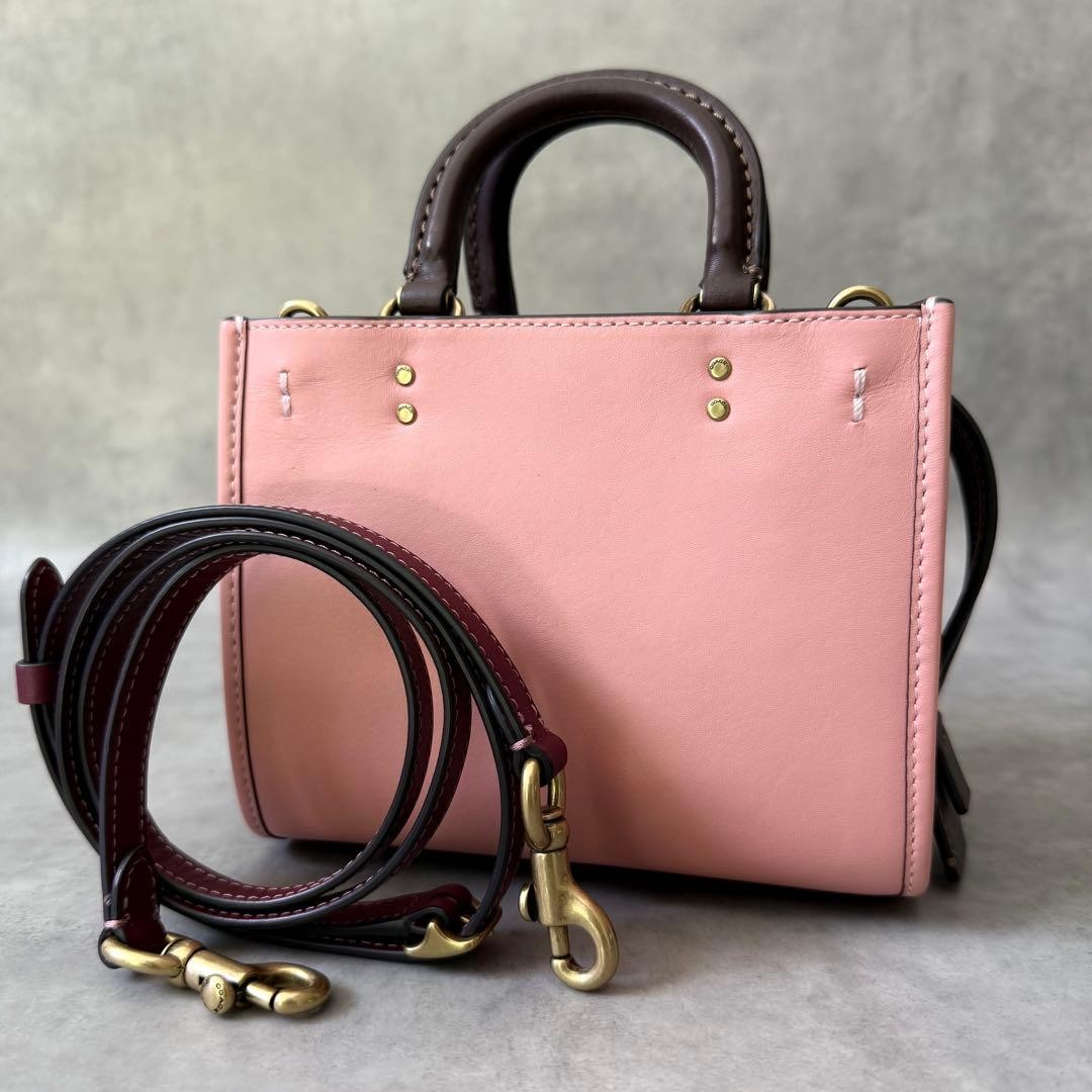 COACH Rogue 17 Color Block Leather Shoulder Bag Pink Compact 2Way     COACH Ro