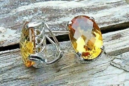 6Ct Oval Citrine Solitaire Women's Omega Back Stud Earrings 14K White Gold Over - Image 2 of 4