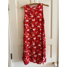 Old Navy Womens Red Floral Sleeveless Shift Dress High Neck Keyhole Back Size S