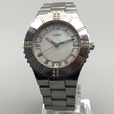 Guess G95469L Watch Womens 35mm Silver Tone Crystals MOP New