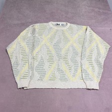 Vintage Abstract Knitted Jumper Patterned Grandad Knit Sweater Men's L
