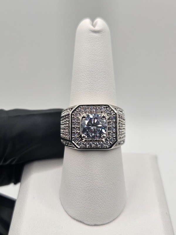 Mens Iced Out Ring Silver Tone Cubic Zirconia 2ct Size 8