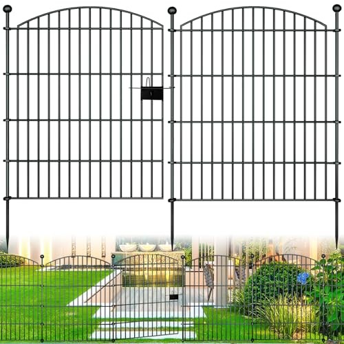 RICHMEN 10 PANELS GARDEN FENCE DOG FENCE OUTDOOR FOR YARD, 32H X 23.6FT - BLACK