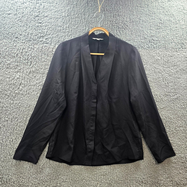 Jane Lamerton Womens Blouse Top Size 10 Black Long Sleeve V-Neck Buto-Up