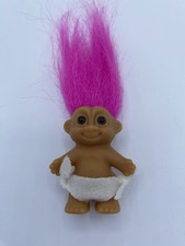 Vintage Russ Lucky Troll Doll Figure Baby Bib Diaper 2.5” Pink Hair 1980's Cute