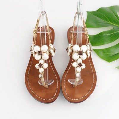 Tory Burch Womens Jameson Sandal Size 7.5 Gold Thong Slingback