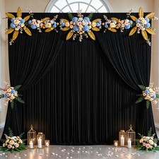 Black Backdrop Curtains 16x10ft Wrinkle Free Polyester 4 Panels 10x4ft Prop