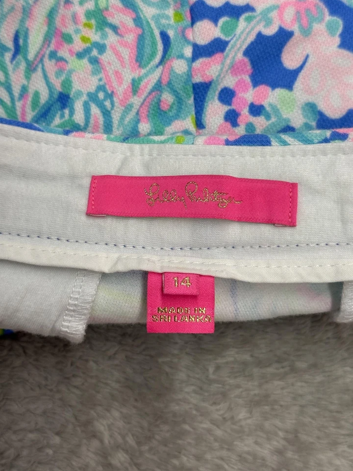 Shorts feminino Lilly Pulitzer 14 azul rosa manteiga copo vieira bainha paisley verão - Imagem 3 de 4