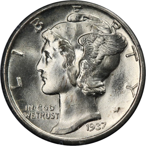 1937-P Mercury Dime Rattler Holder PCGS MS66 FB Blazing White Gem Strong Strike