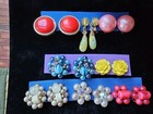 Vtg Lot 8 Pairs All Japan Signed Clip/Screw On Eearings Flower Cluster Bead  — photo 2