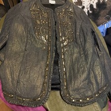 Chico’s Beaded Jacket with Jewels Metallic Shimmer Hook Eye Front Size 0 SMALL