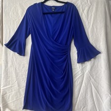 Chaps Blue Jersey Knit Wrap Dress V-Neck Ruched Ruffle Bell Sleeve L