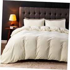 Velvet Duvet Cover Queen Size - 3 Piece Ultra Soft Queen 90" x 90" Beige