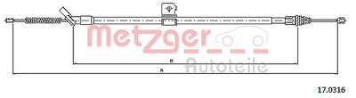 hinten links METZGER 17.0316 Seilzug, Feststellbremse für NISSAN