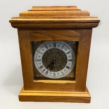 Vintage Whitman Oak Wood Mantel Clock Battery Operated - Works Perfectly