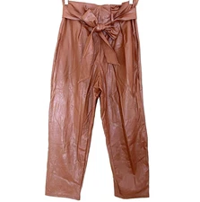 Commando Faux Vegan Leather Paperbag Crop Pants XS Belted Cocoa Brown Stretch