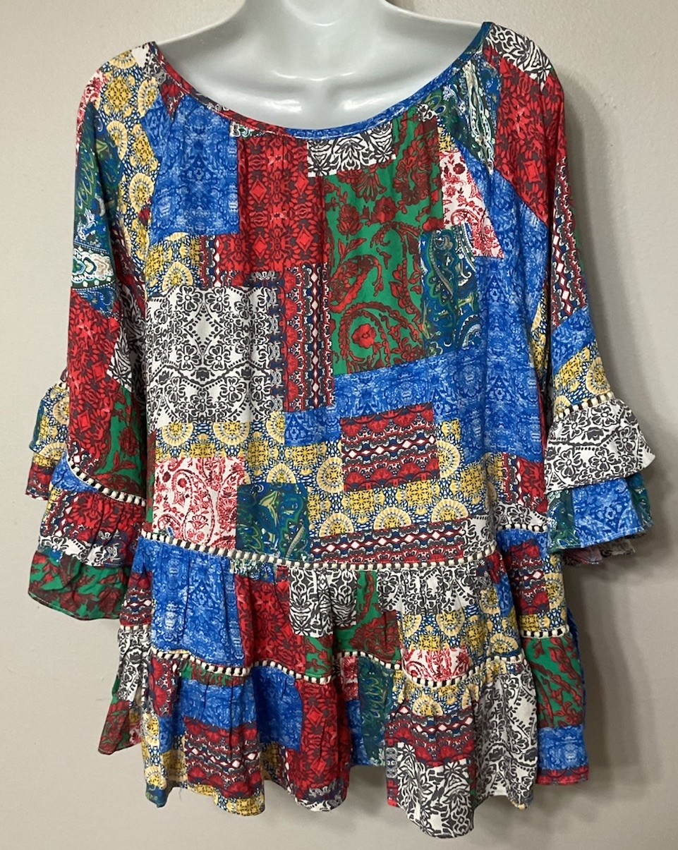 ODDY Blouse Women’s Size Medium  Patchwork Festiv… - image 5