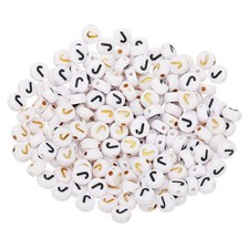 200 Pcs 4x7mm Acrylic Round White Letter Beads with Letter J