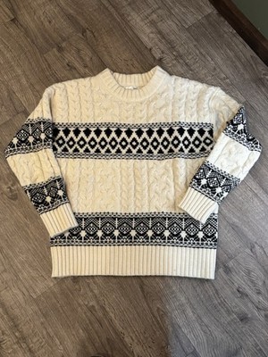 Line And Dot Women s Medium Sweater Cream And Black Crewneck
