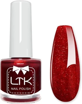 DMQ Glitter Red Nail Polish, Quick Dry Burgundy Shimmer Nail Varnish, Cherry