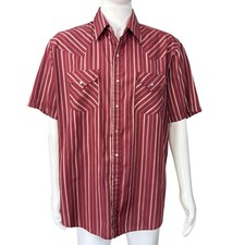 Plains Western Wear Mens XL Striped Short Sleeve Button Shirt Pearl Snap