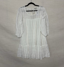 American Eagle Dress Large White Aline Gauze Babydoll Peasant Mini Flowy Cotton