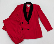 Lois Snyder Dani Max Women's Pant Suit Size 6 Red Vintage 80s 90s Velvet Trim