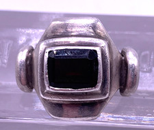 Vintage Sterling Silver Modernist Black Onyx ring various markings size 7