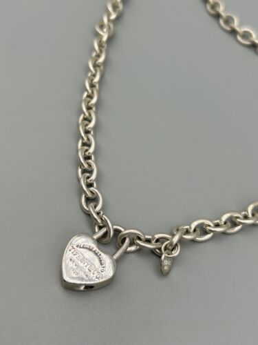 Please Return To Tiffany & Co 925 Sterling Heart Padlock Pendant Necklace 16” - Picture 4 of 17