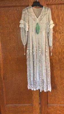 white christmas dresses Off-White One-Shoulder Crochet Flower Maxi Dress
