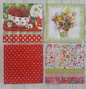 4 Stuck Servietten Basteln Napkin Blumen Erdbeeren Tulpen Grun Rot 33x33cm Ebay