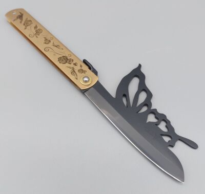 Higonokami Messer Papilio Friction Folder Black Aogami Warikomi Messing Gothic