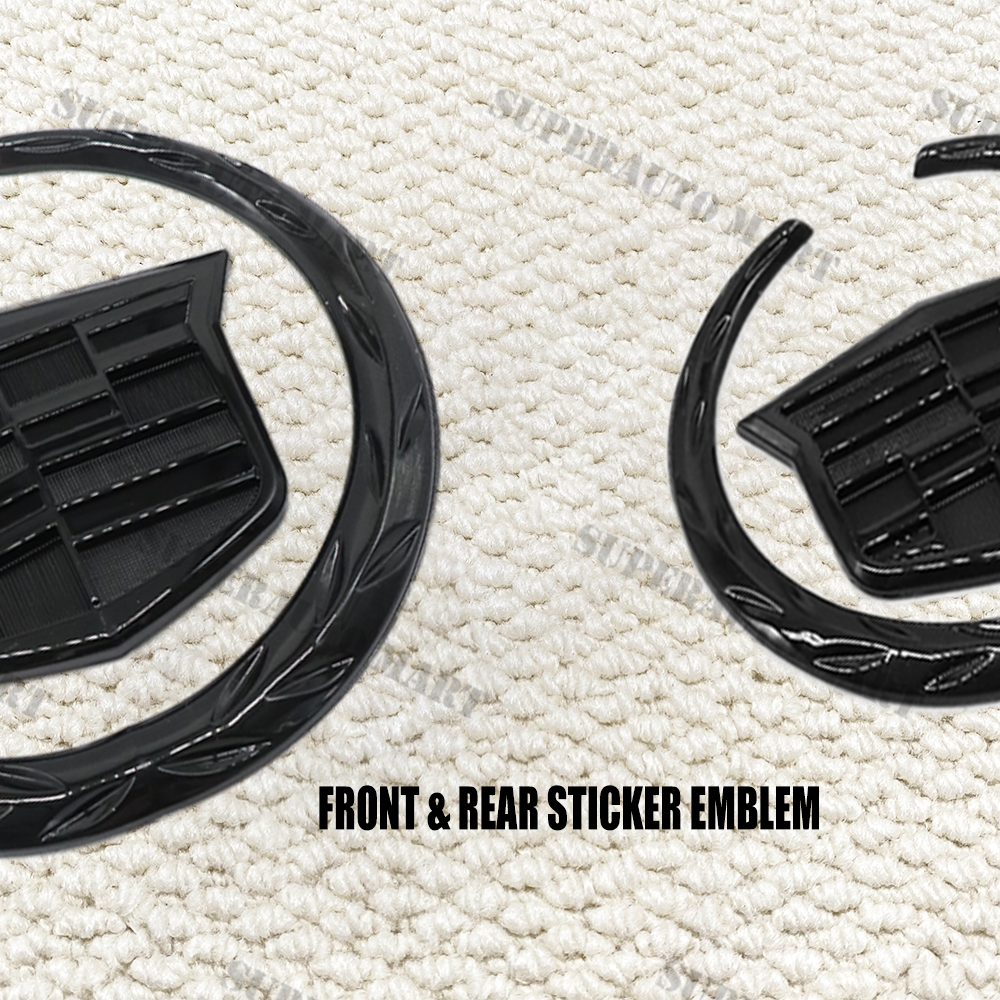 Gloss Black For Escalade ATS CTS STS Front Grille & Rear Trunk Lid Emblem Badge