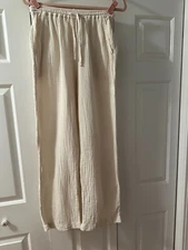 Xirena Gauzy Lounge Pants flax ecru Cotton Wide Leg Drawstring sz S USA