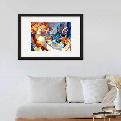 Mega Charizard Y vs Mega Charizard X Pokemon Print Poster Wall Art Picture  A4 +