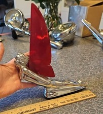 Vintage Chrome Topless Woman Hood Ornament With Wings, 1 Wing Broken Goddess
