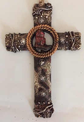 Western Rugged Cross Country Western RUGGED CROSS w/Cowboy Boot resin Christmas Ornament 5.5 ...