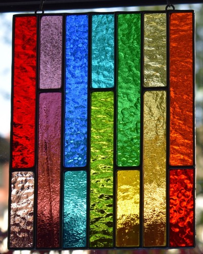 Stained Glass Panel Abstract Rainbow Suncatcher Geometric Handmade in England - Picture 1 of 11