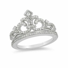 0.56Ct White Round Cut CZ Beautiful Tiara Crown Ring Solid 925 Sterling Silver