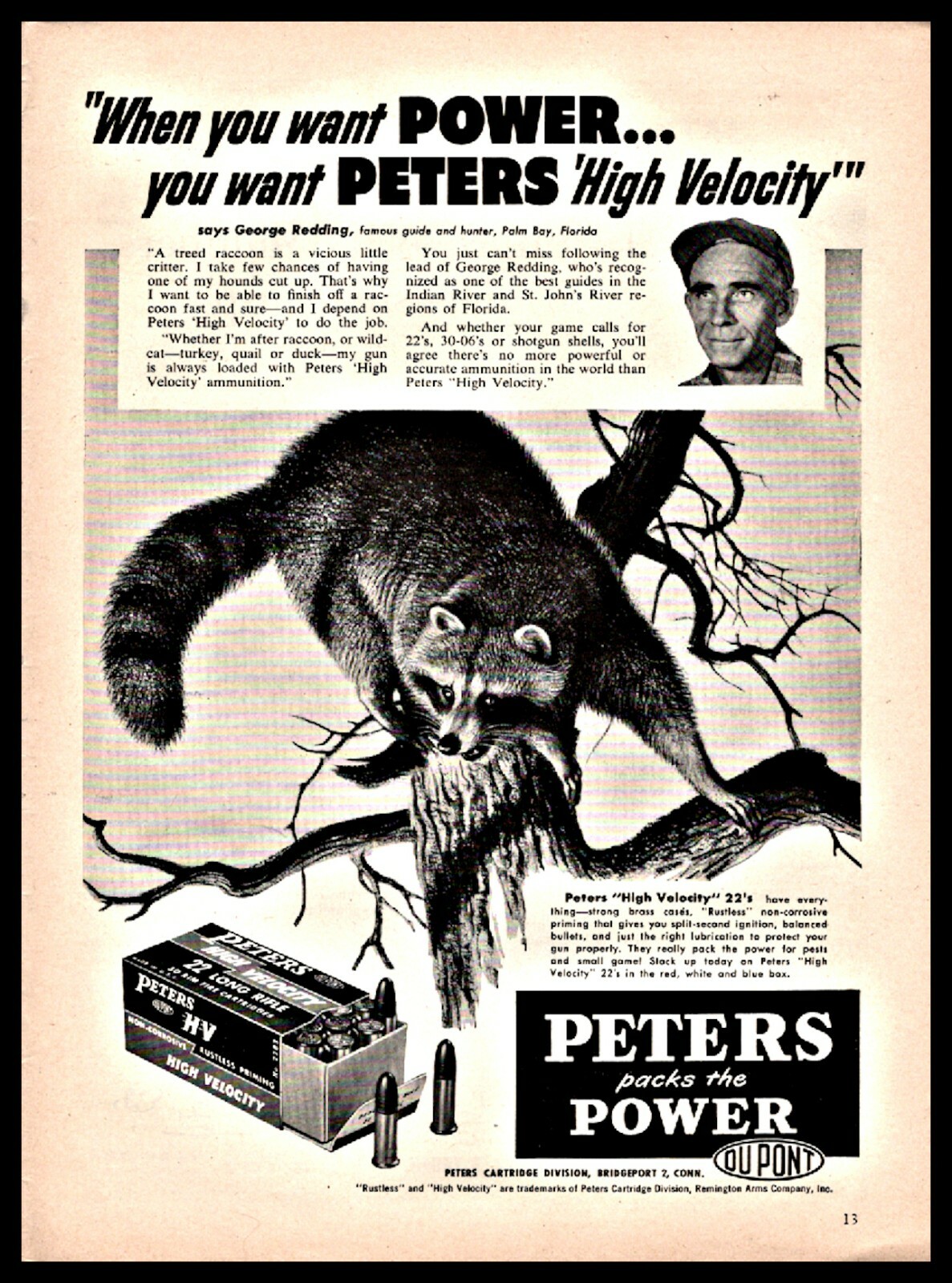 1954 PETERS Ammunition Vintage PRINT AD George Redding Palm Bay Florida ...