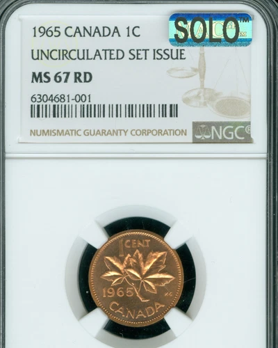 1965 SM BD B5 CANADA CENT NGC MS67 RD PQ MAC SOLO  FINEST GRADED & SPOTLESS .