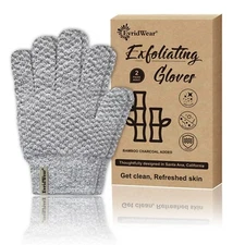 EvridWear Bamboo Charcoal  Exfoliating Bath Gloves Dual Texture for Shower, Gray